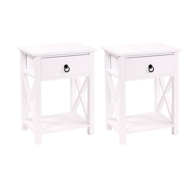 2 Piece Coffee Table with One Drawer Bedside Table X-Shaped Side Table with Storage Shelf End Table for Living Room,Bedroom