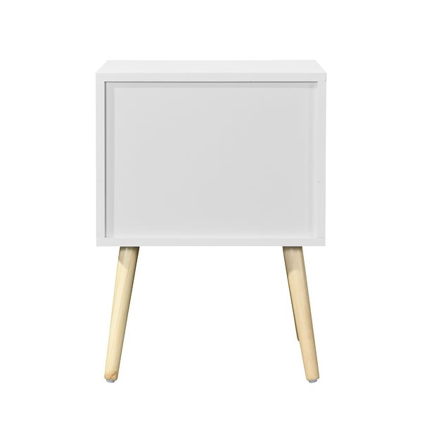 Side Table with 2 Drawer and Rubber Wood Legs, Mid-Century Modern Storage Cabinet for Bedroom Living Room