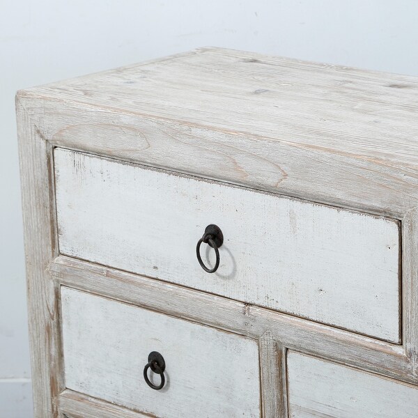 Artissance Shandong Side Table With 8 Drawers and Antique Off White Finish, 35 Inch Tall