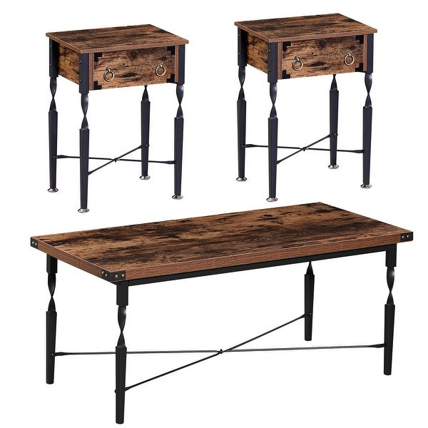 Taomika Nightstand with Drawer Modern End/Side Table, Rustic Brown, Set of 1/2/3