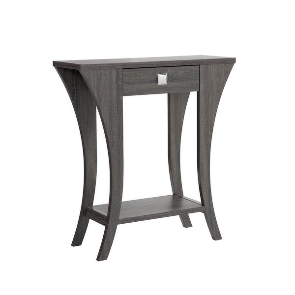 34 Inch Console Table with Drawer and Shelf, Curved Legs, Distressed Gray