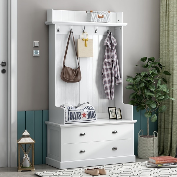 Hallway Coat Rack with Hooks and Drawers , Metal drawer Handles