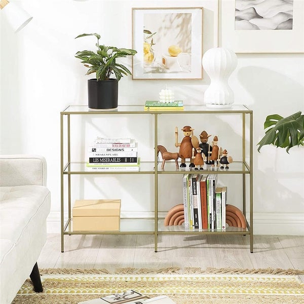 Console Table, Tempered Glass Sofa Table, 3-Tier Storage Rack, Modern Shelf, Sturdy, Easy to Assemble, for Living Room