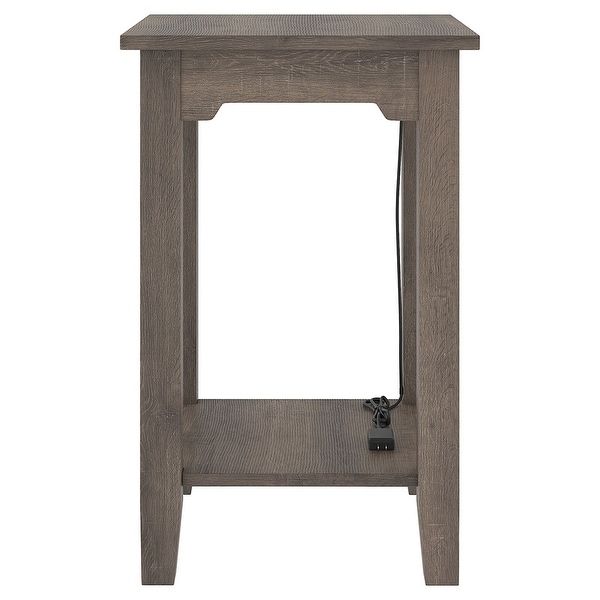 Wooden Side End Table with 2 USB Ports and Power Cord, Weathered Brown - 24 H x 16 W x 16 L