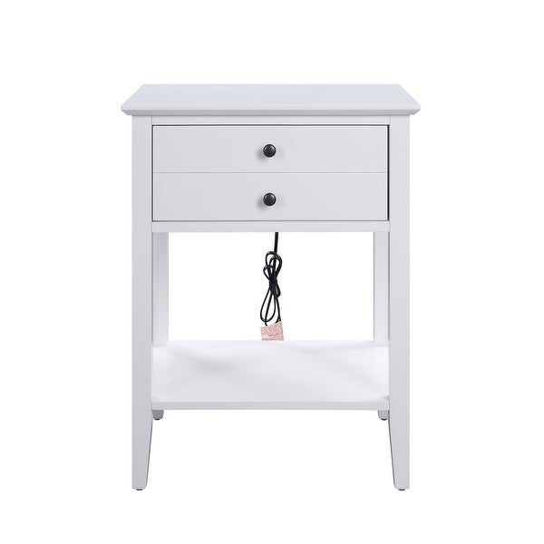 Grardor Side Table (USB Charging Dock) with 1 Drawer and 1 Open Compartment, Gray