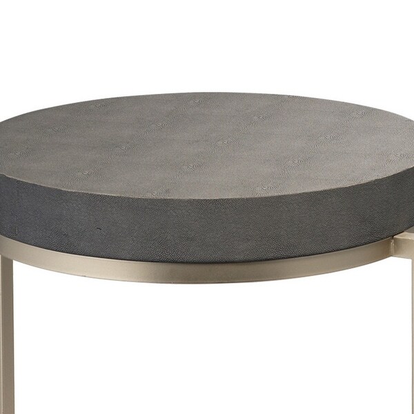 Metal Side Table with Round Top and Bottom, Gray and Silver
