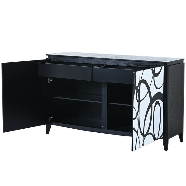 Sideboard with 2 Decorative Doors and Superb Spray Painting, Entryway Table with 2 Drawers and 4 shelves for Living room, Entryway