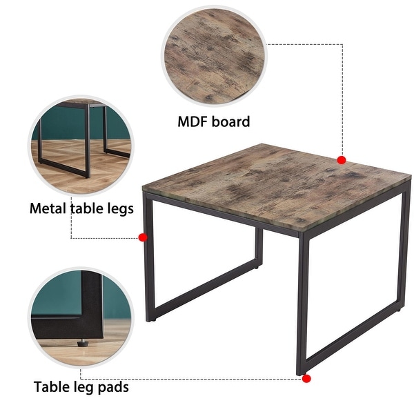 Square Coffee Table, 22.8 inch Industrial Cocktail Table, Large Accent Center Table Table Wood Tabletop with Metal Frame
