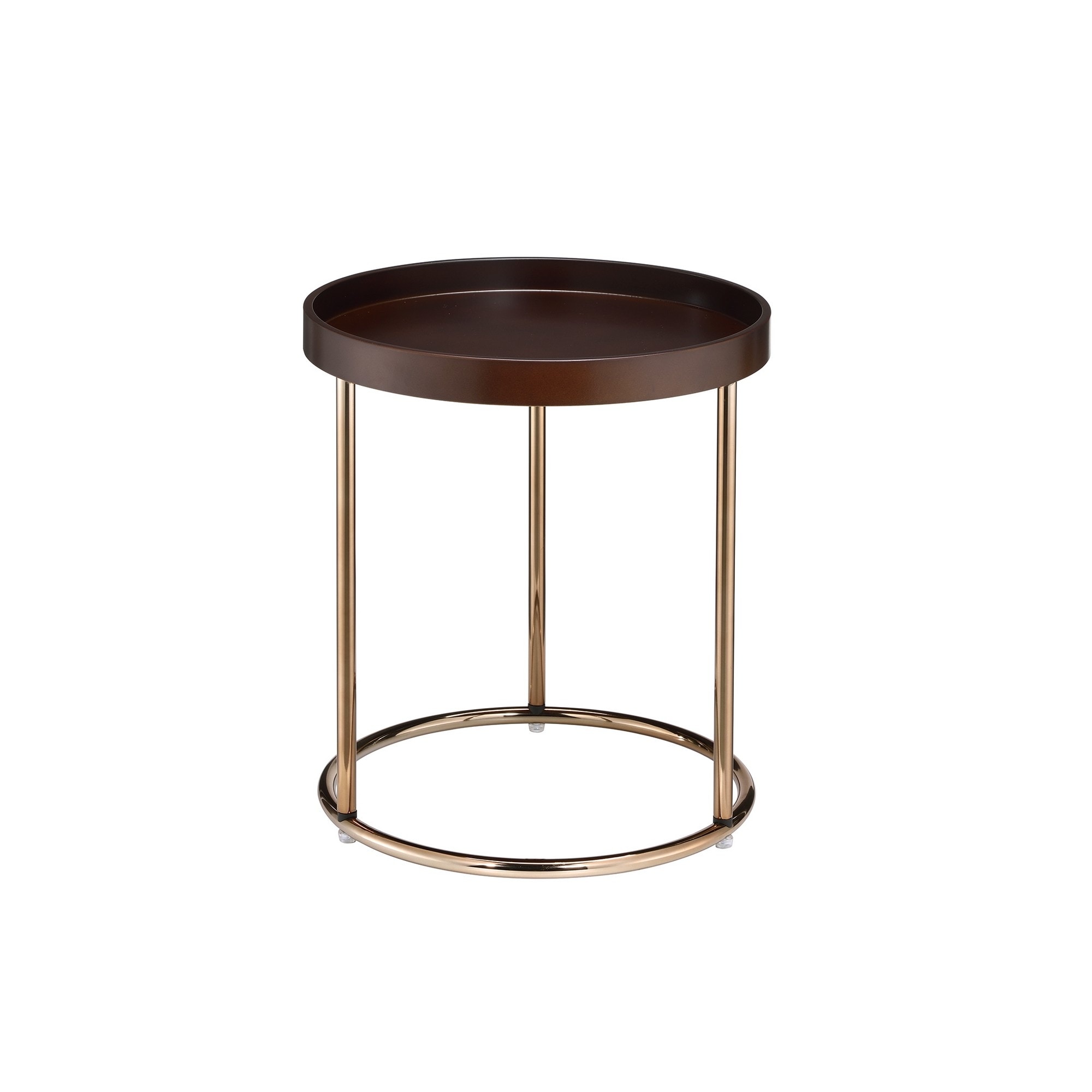 21.75 Inches Wooden Lipped Edge Side Table with Metal Legs, Brown
