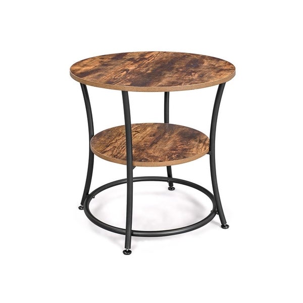 Side Table, Round End Table with 2 Shelves, Living Room, Bedroom, Easy Assembly, Metal, Industrial Design, Rustic Brown