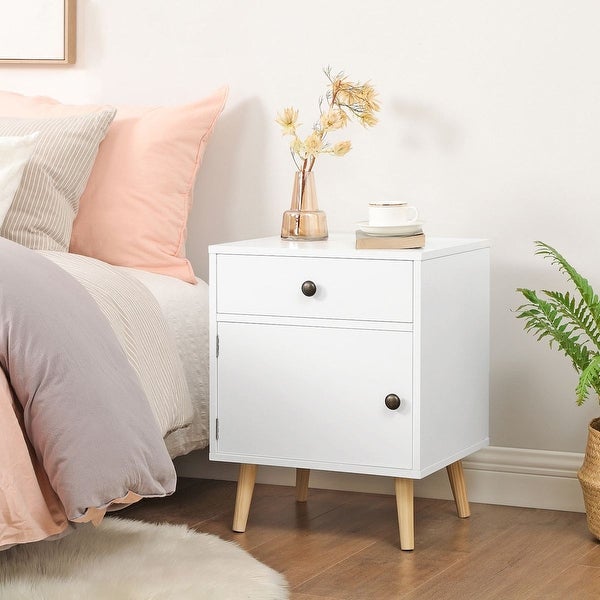 Side Table, Nightstand with 1 Drawer, Durable, for Bedroom, Living Room, Office, 17.7 x 15.8 x 23.6 inches, White