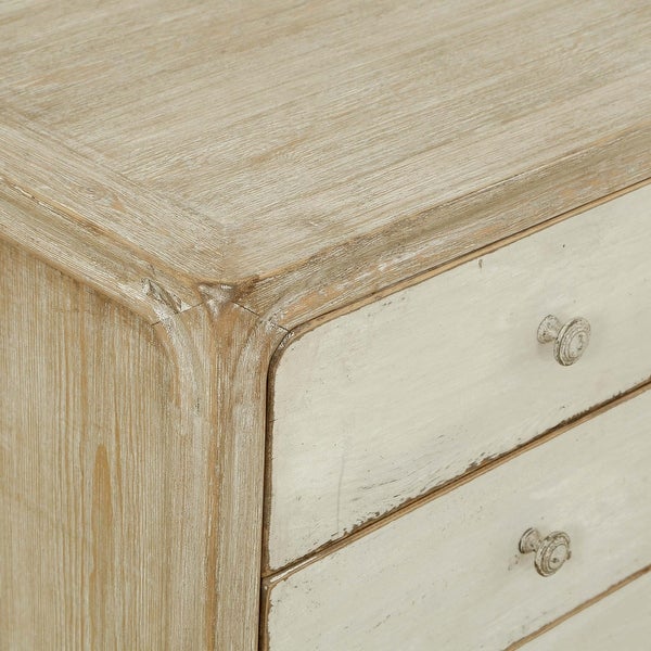 Artissance Reclaimed Wood Peking Side Table With 4 Drawers and Antique Off White Finish, 35 Inch Tall