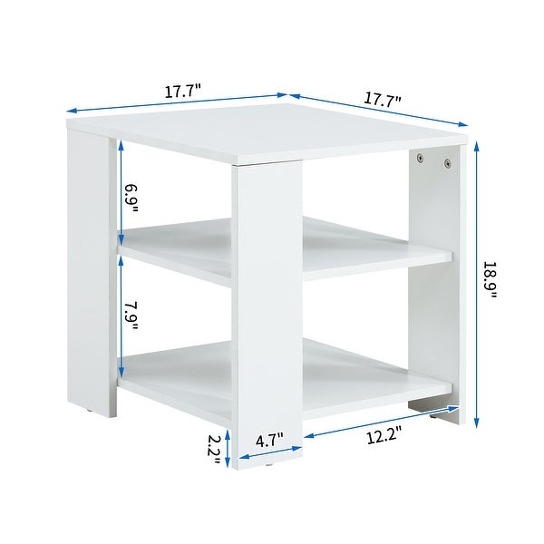 Square wooden Side Table,3-tier End Table