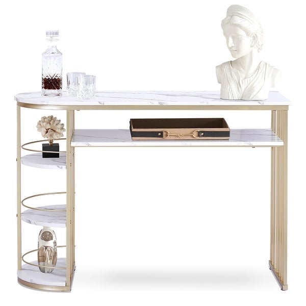 Ivinta Console Table with Storage, White Gold Entryway Table with Shelves, Gold Sofa Table for Living Room, Hallway