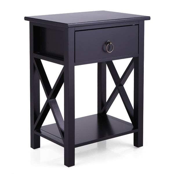 2 Piece Coffee Table with One Drawer Bedside Table X-Shaped Side Table with Storage Shelf End Table for Living Room,Bedroom