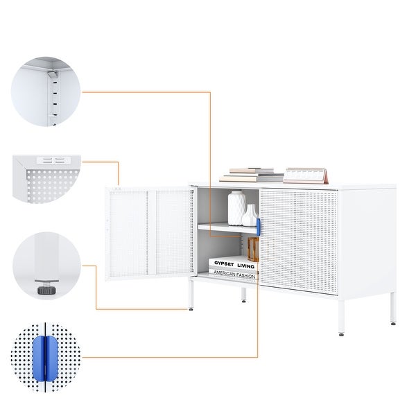 Metal Storage Locker Cabinet, Adjustable Shelves Free Standing Ventilated Sideboard Steel Cabinets