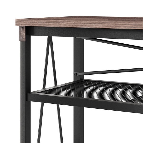 HOMOOI Console Sofa Table Industrial, 3-Tier Narrow Long Entryway Table with Mesh Storage Shelves, Spliced Woodgrain Top, 39.4
