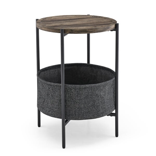 Modern Accent End Table/Side/Leisure Table Tables with Storage Basket, Grey Cloth Bag, for Living Room/Bedroom Furniture