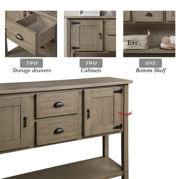 48'' Console Table with 2 Drawers, Cabinets and Bottom Shelf, Retro Style Storage Cabinet for Living Room