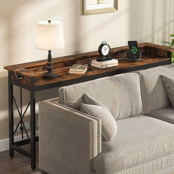 Sofa CouchTable with Outlets and USB Ports, 70.9 inch Long Entryway Console Table
