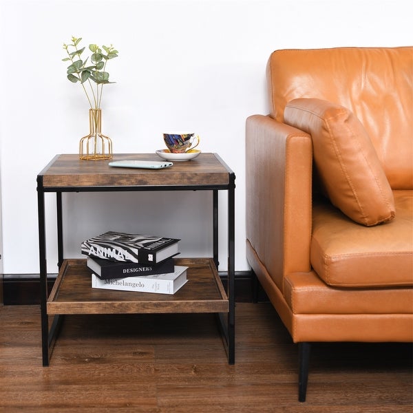 2-tier Side Table, Bedroom Nightstand with Lower Shelf