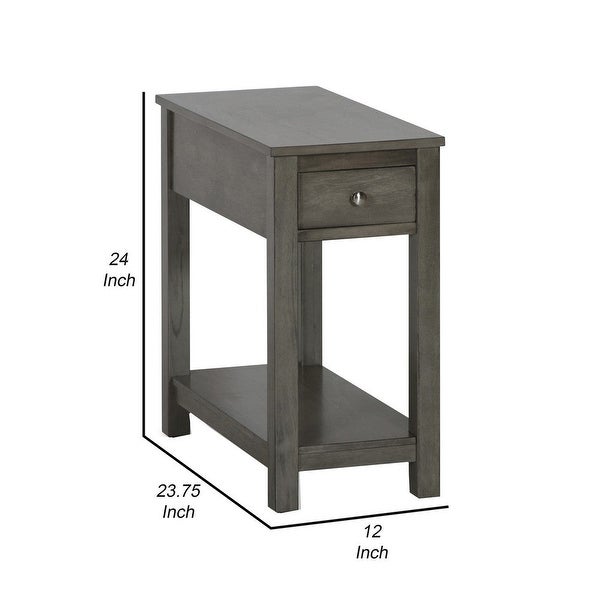 Nili 24 Inch Side End Table, Warm Gray Finish, Single Drawer and Shelf - 24 H x23.75 W x 12 L Inches