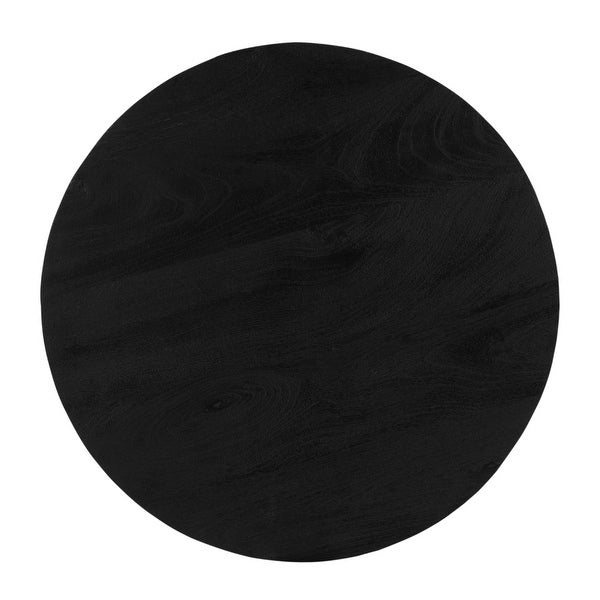 Ridge 20 Inch Handcrafted Mango Wood Round End Side Table, Slatted Flared Base, Black - 19 H x 20 W x 20 L Inches