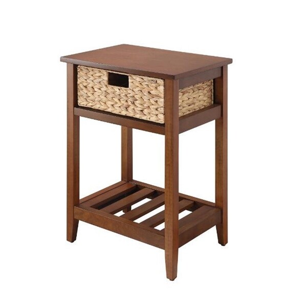 Small Accent Table, White and Natural Finish-18