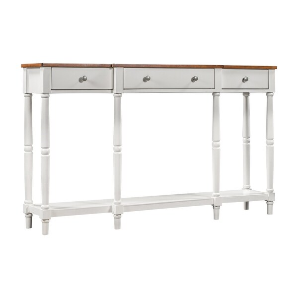 Solid Wood Console Table, Classic Entryway Table With Storage Shelf And Drawer For Home