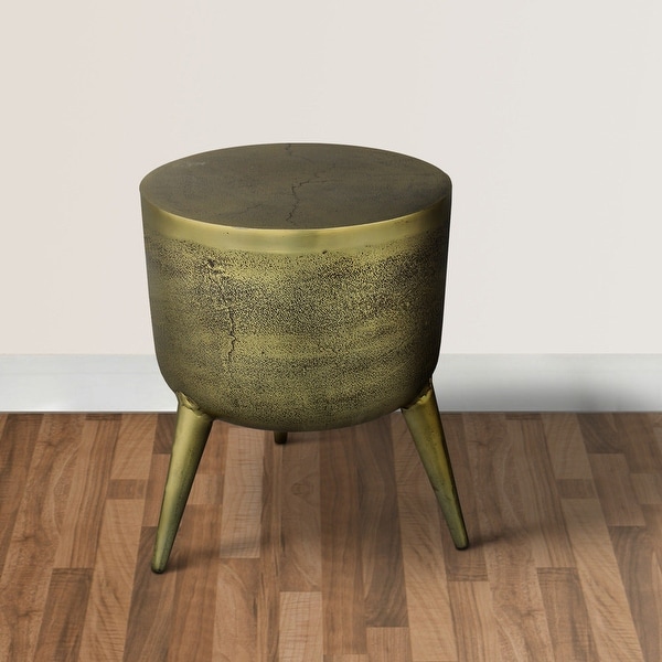 16 Inch Classic Vintage Round 3 Legs Decorative Aluminum Side End Table, Djembe Drum Shape, Antique - 13 L x 13 W x 16 H