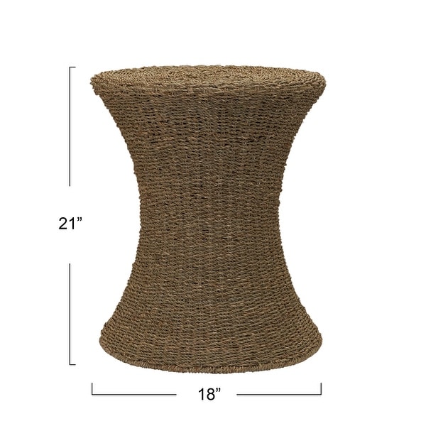 Stained Water Hyacinth Wicker Stool, Handwoven Wicker Braid with Sturdy Metal Frame, Lightweight Hourglass Profile