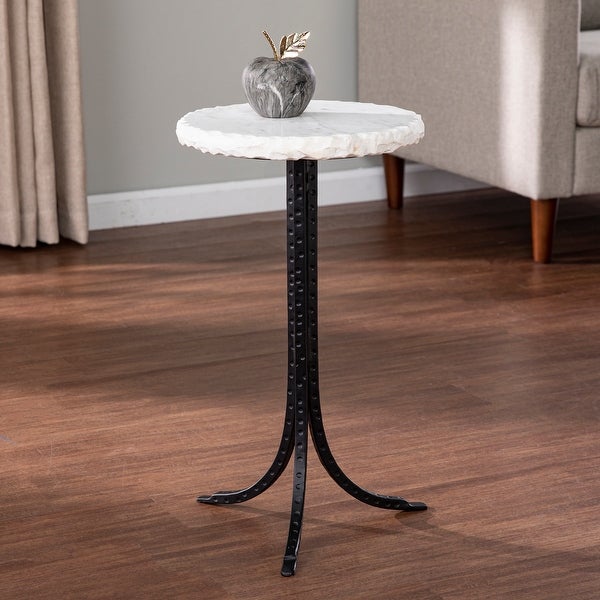 SEI Furniture Gierson Round Marble-Top Accent Table, Black/White