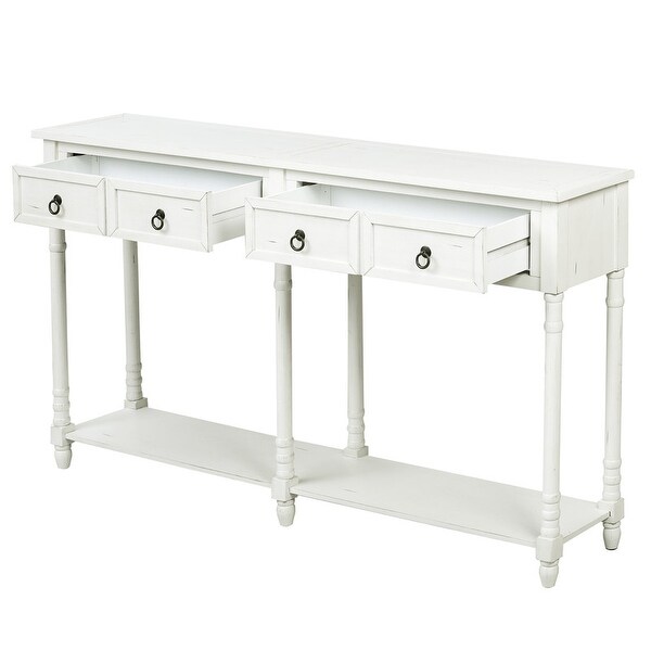 Control table with 2 drawers and bottom shelf, farmhouse couch table with solid wood tapered legs