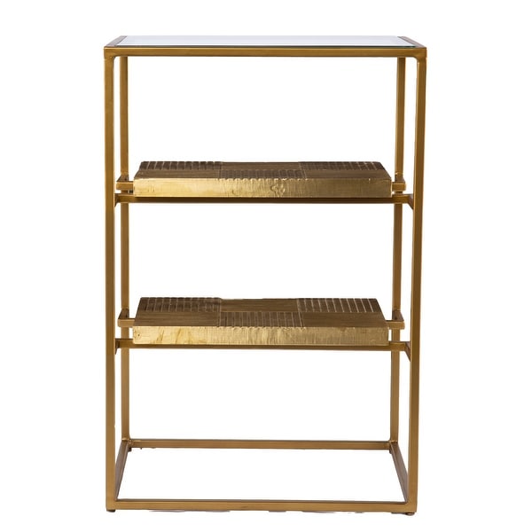 SEI Furniture Pantello Glass-Top Side Table w/ Shelving, Brass