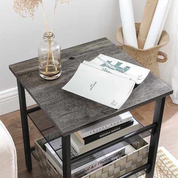 Industrial Nightstand, Set of 2 Side Tables, End Table with Adjustable Mesh Shelves, for Living Room, Bedroom