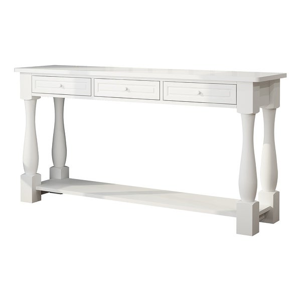 Sofa Table with Storage Drawers and Bottom Shelf, Wood Console Table