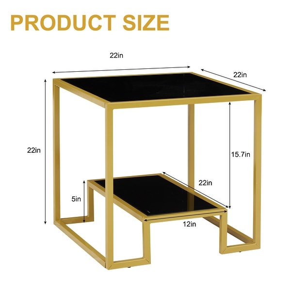 Kinbor Modern Glass End Table, Square Side Table w/ Open Storage Shelf, Tempered Glass Top, Small End Tables for Living Room