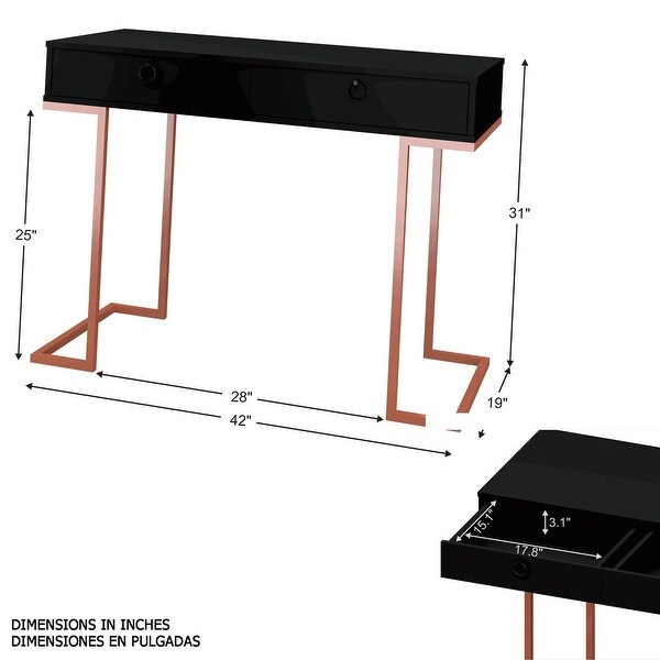 Boahaus Chenonceau Console Table, Black, Metal Frame, Two Drawers