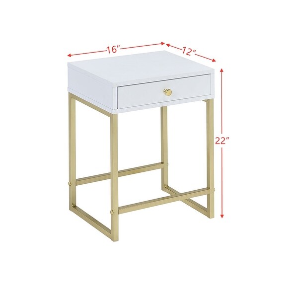 Metal Side End Table with 1 Drawer,White