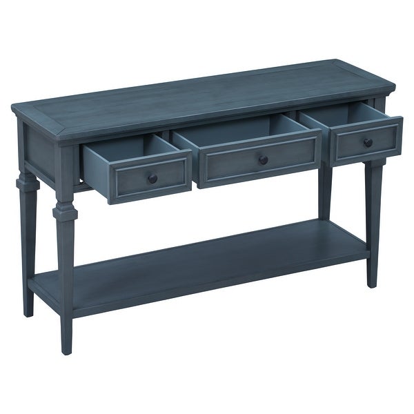 Classic American Retro Style Console Table with 3 Top Drawers and Open Style Bottom Shelf, Solid Wood Sofa Table for LivingRoom