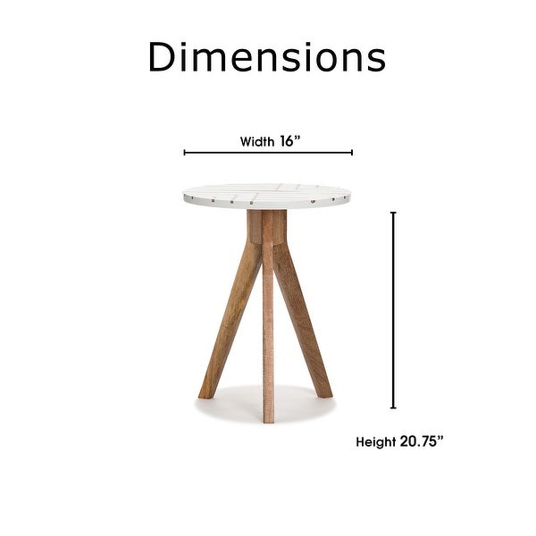 Adore Decor Amari Round Side Table, Brass Inlay Top with Solid Wood Legs, Living Room Accent Furniture, Fully Assembled, White