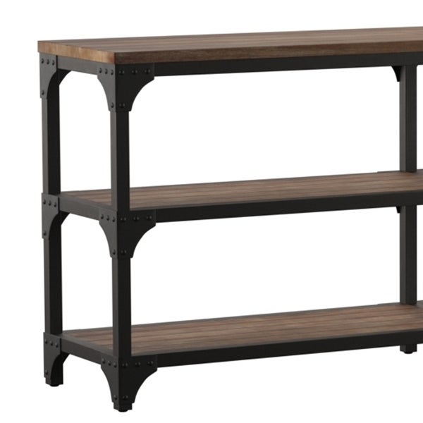 Table With 4 Shelves, Weathered Oak and Antique Silver- Saltoro Sherpi