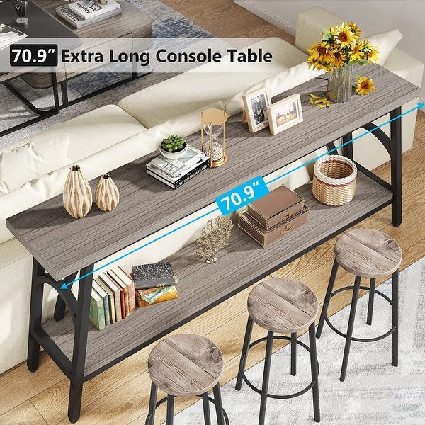 70.8” Extra Long Console Table, Narrow Sofa Tables Entryway Table for with 2 Tier Storage Shelves