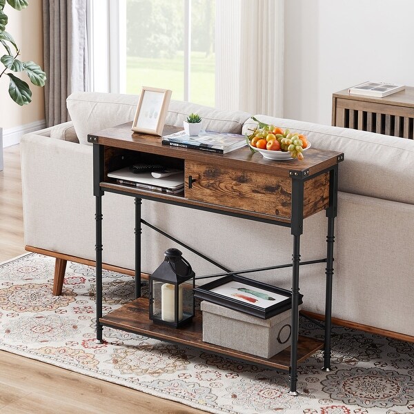 VECELO, Taomika Industrial Rustic Entryway/Console Sofa Table