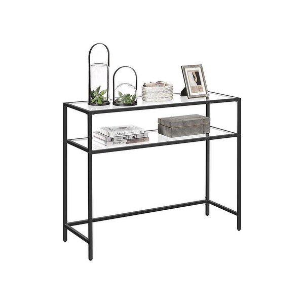 Console Table, Modern Sofa or Entryway Table, Tempered Glass Table, Metal Frame, 2 Shelves, Adjustable Feet, for Living Room