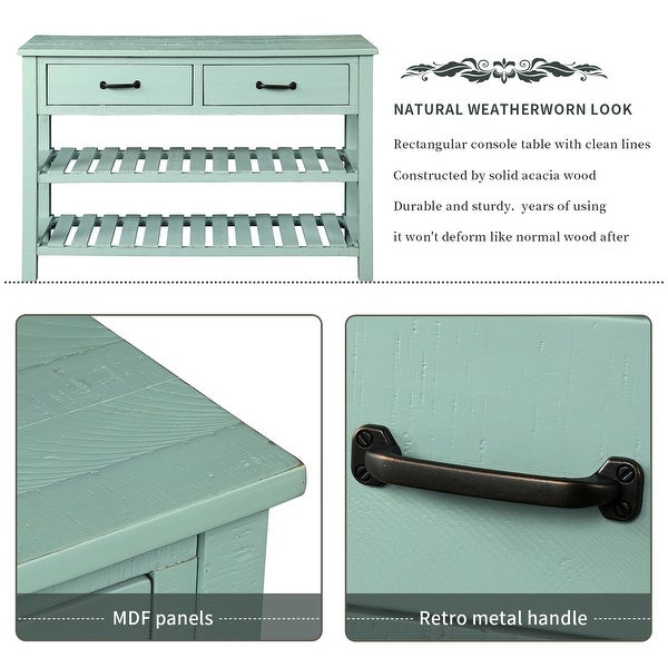 Retro Console Table for Entryway with Drawers and Shelf, Antique Blue