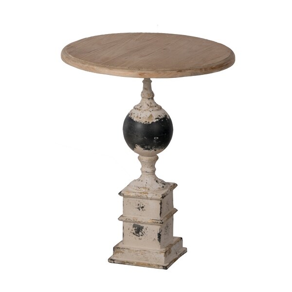 23 Inch Side Table, Round Wood Tabletop, Classic Pedestal, Vintage, Ivory