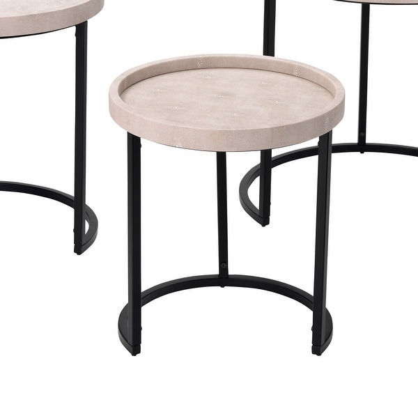 Side Table with Faux Shagreen Accent, Set of 3, Beige