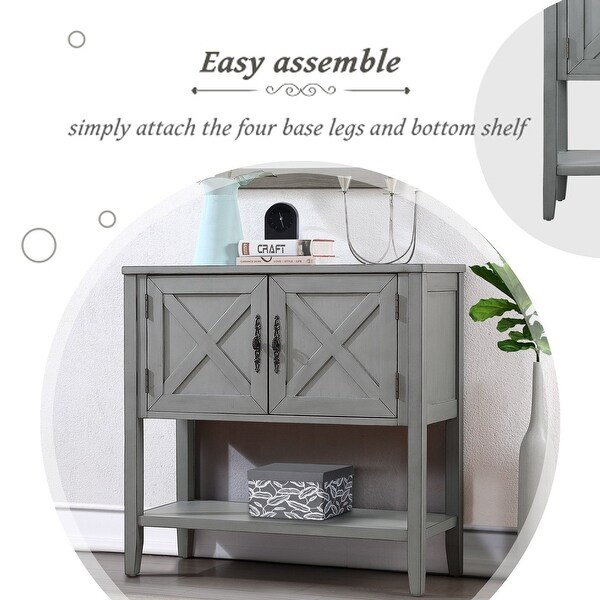 35'' Wood Sideboard Console Table with Bottom Shelf and 2 Door Cabinet for Living Room, Entryway, Kitchen Dining Room Furniture