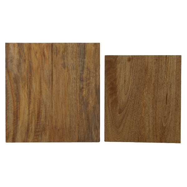 18, 15 Inch Rectangular 2 Piece Mango Wood Nesting Side Table Set with Grain Details, Brown